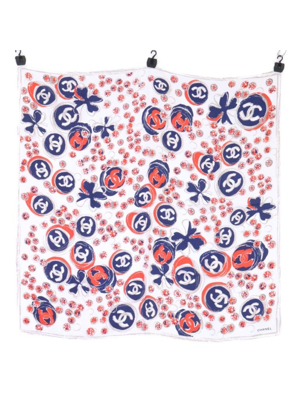 Chanel 12P CC Logo Clover Silk Scarf